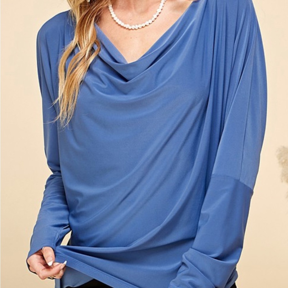 Women's Blue Drape Top - MEDIUM - Picture 6 of 8